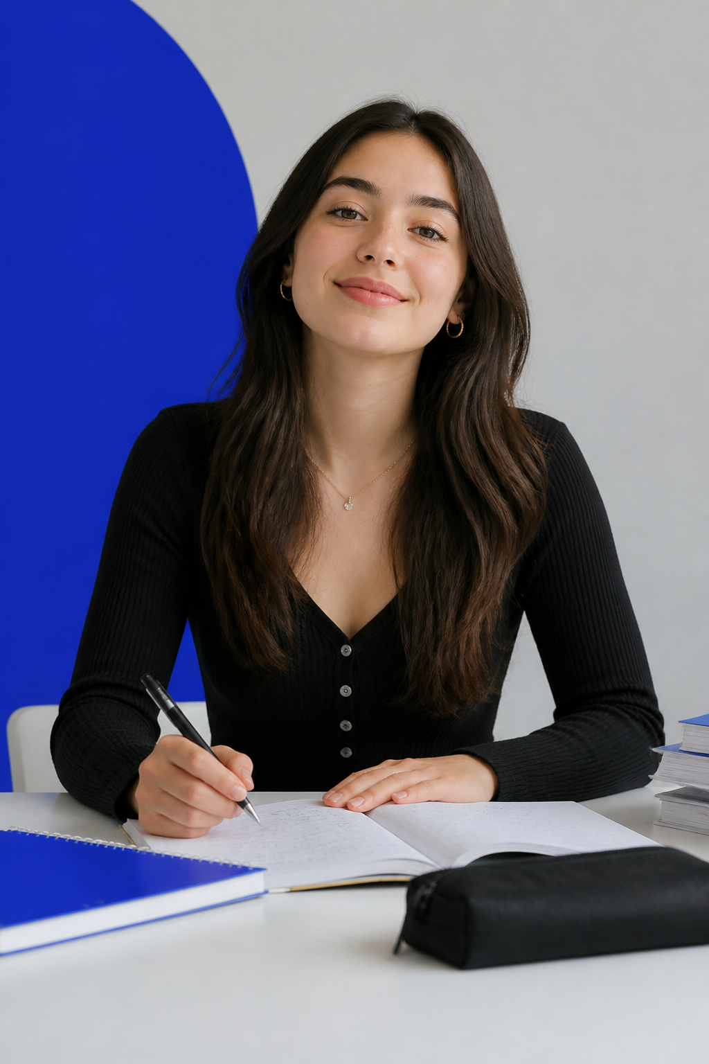 Aluna a estudar com confiança